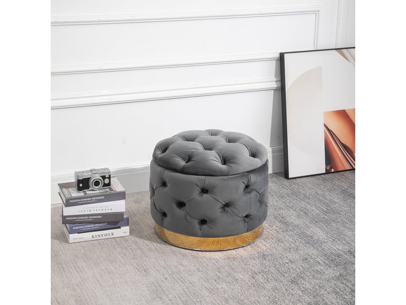  Tabouret vintage, tabouret, tabouret coffre, repose-pieds avec espace de rangement, tabouret rembourré, métal, mousse, gris anthracite, 55 x 55 x 42 838-019CG - Conforama C