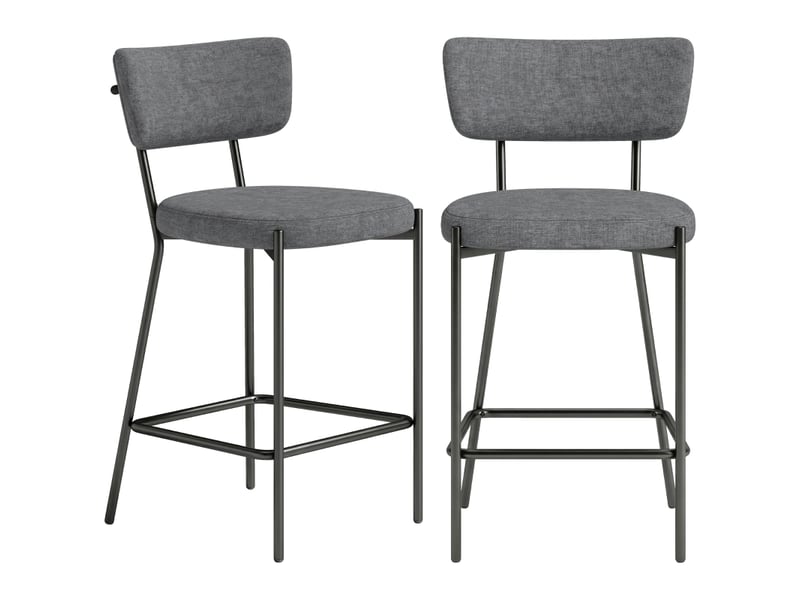  Lot de 2 tabourets de bar,49x53x93 cm,avec dossier incurvé,polyester,gris  - Conforama A