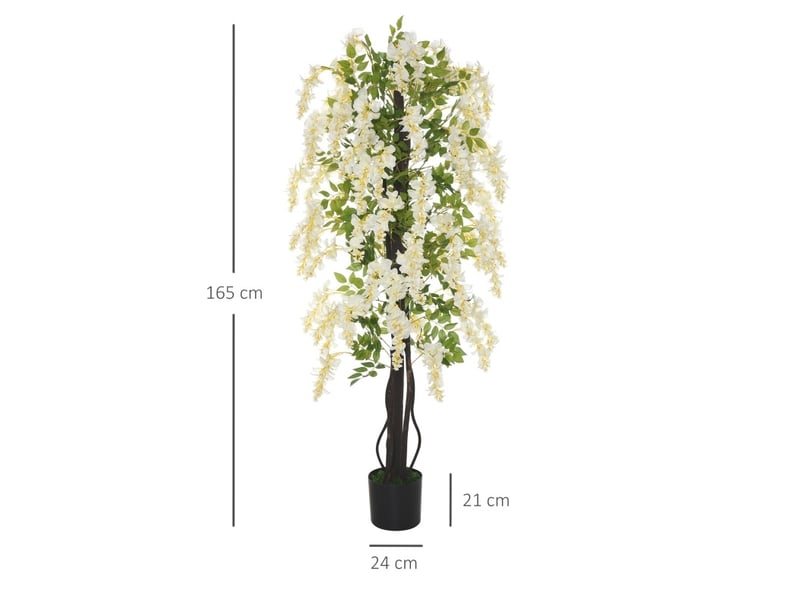  Plante artificielle glycine blanche 165 cm en plastique avec pot lesté, décor intérieur et extérieur élégant  - Conforama C