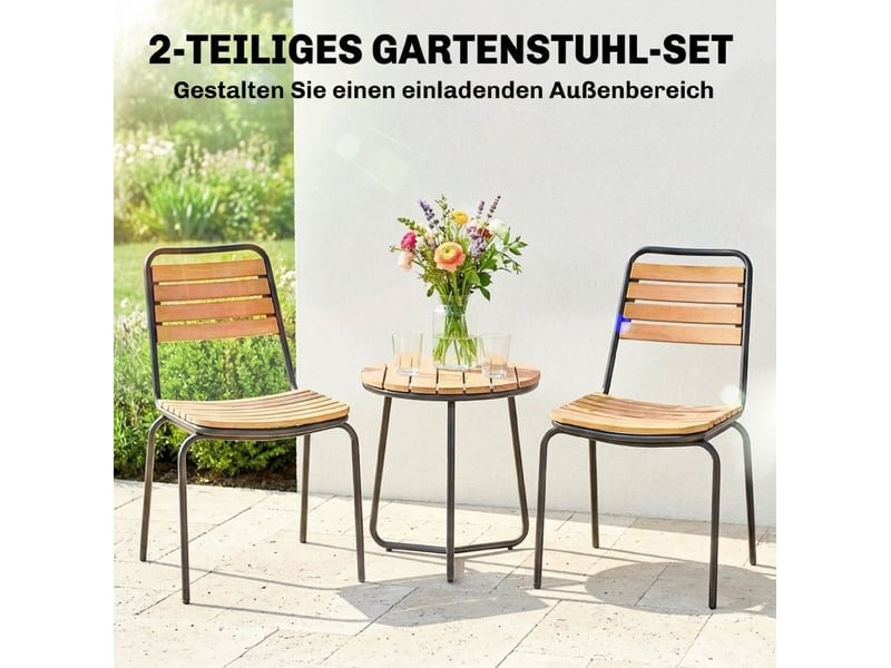  Lot de 2 chaises de jardin 61x47x81 cm empilables avec dossier bois bois naturel  - Conforama D