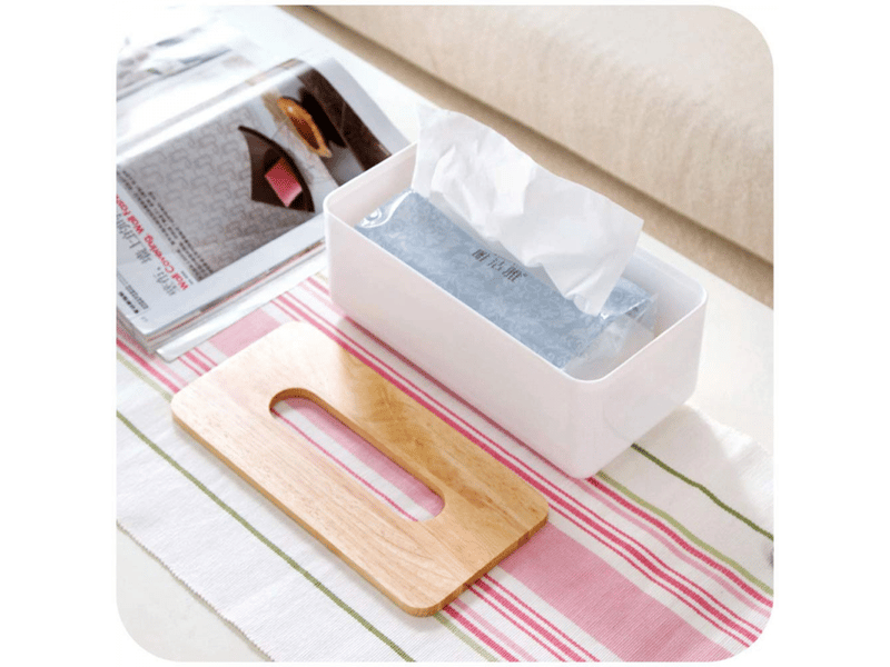  Distributeur de mouchoirs en bois et tissu 26x13x9cm - boîte rectangulaire pratique pour mouchoirs standard - organisation salle de bain  - Conforama E