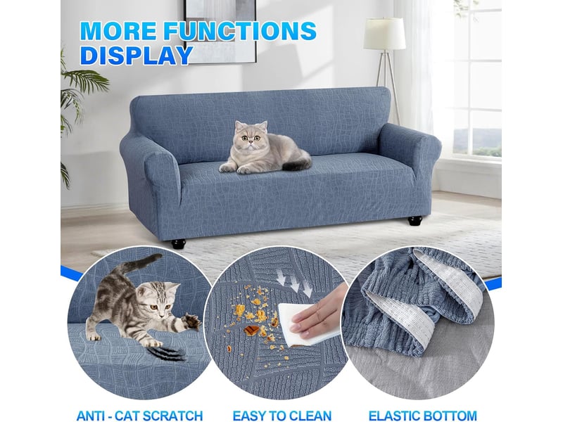  Housse de canapé imperméable 3 places avec accoudoirs bleu grise 185-215cm  - Conforama C