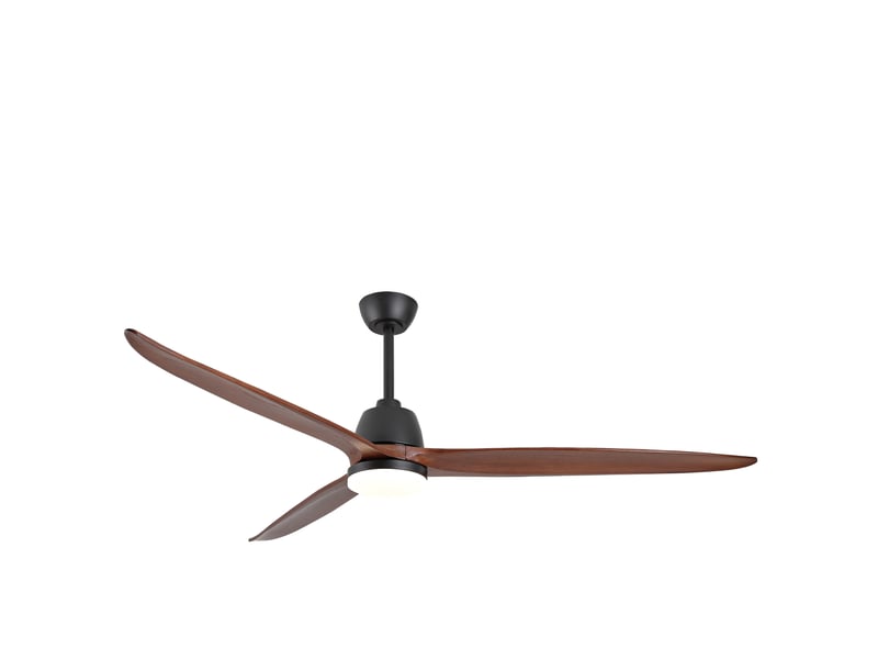  Ventilateur de plafond 72 pouces, éclairage led 3 tons, structure bois et métal, moteur dc réversible, 6 vitesses, couleur noir noyer  - Conforama A