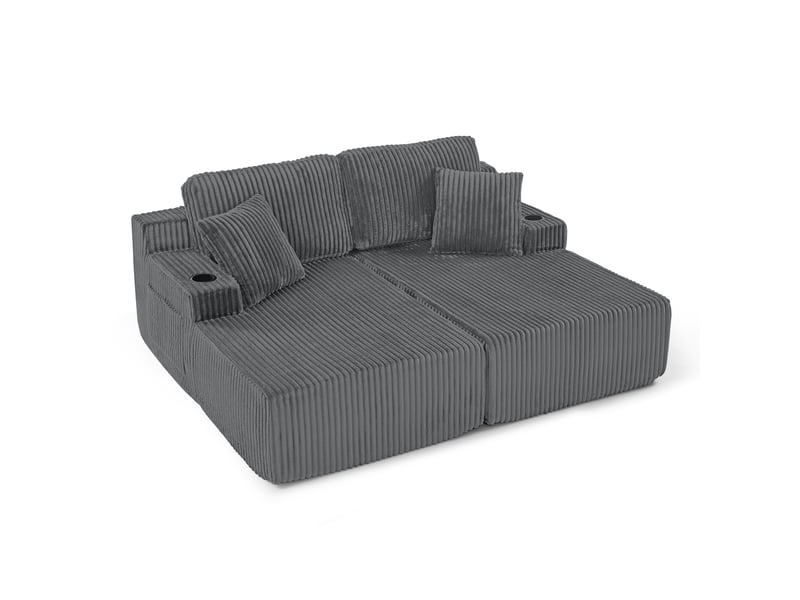 Canapé relax 2 places, canapé lounge, 186x154x78 cm, canapé compressé sans cadre, porte-gobelet, poche latérale, coussins, velours côtelé gris - Conforama A