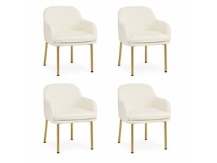 Lot de 4 chaises de salle à manger, design moderne, dossier ergonomique, tissu polyester, blanc