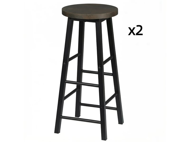  Tabouret de bar industriel lot de 2 avec repose-pieds et patins antidérapants en mdf et métal, noir  - Conforama A