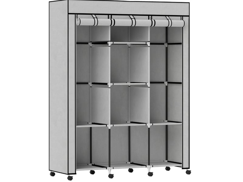  Armoire en tissu gris clair 125 x 43 x 162,5 cm, 8 étagères et 2 tringles  - Conforama A
