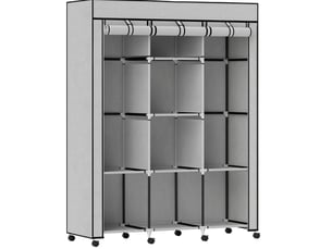Armoire en tissu gris clair 125 x 43 x 162,5 cm, 8 étagères et 2 tringles