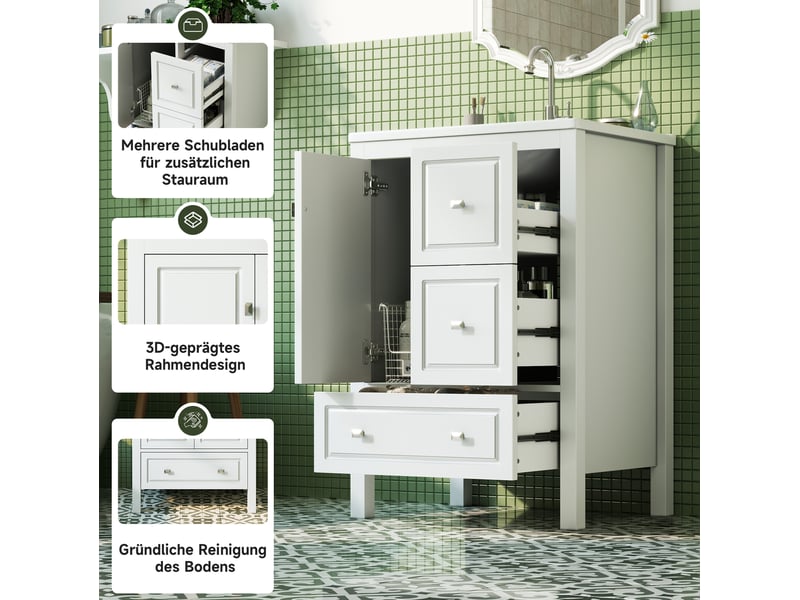  Meuble vasque sur pied 62x47x90 cm avec vasque en céramique blanc  - Conforama D