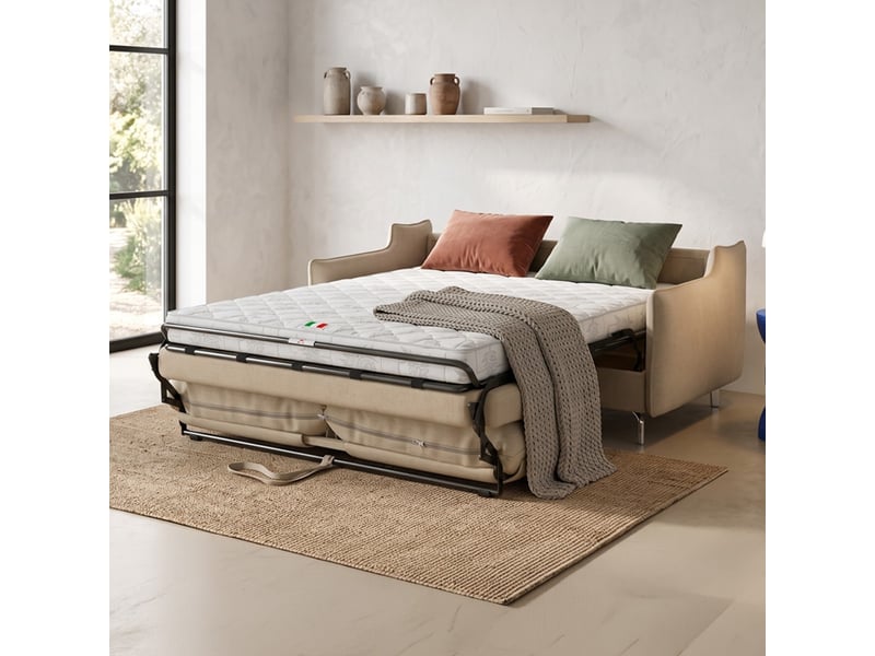 Canapé droit convertible 3 places en tissu chenille taupe - ouverture express - astoria Astoria - Conforama B