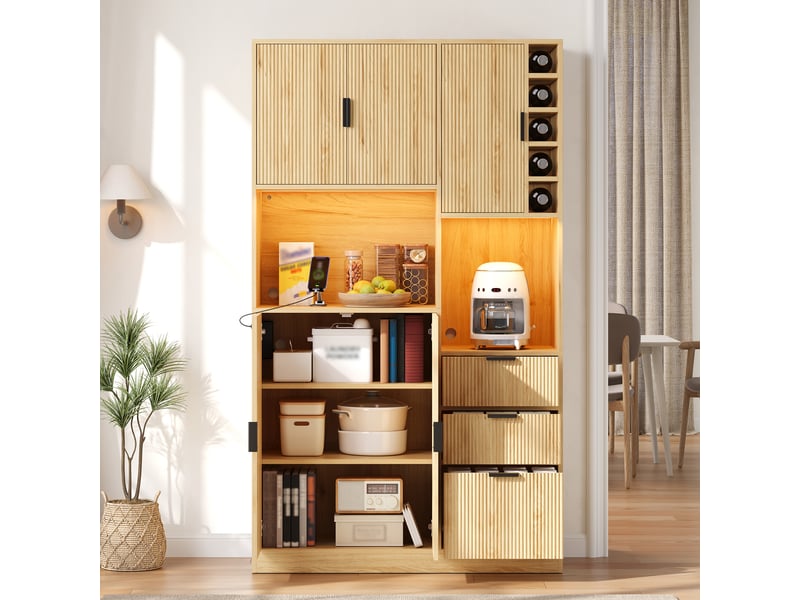  Meuble de cuisine muvano, buffet de cuisine avec casier à vin, naturel, 105 × 40 × 180 cm  - Conforama D