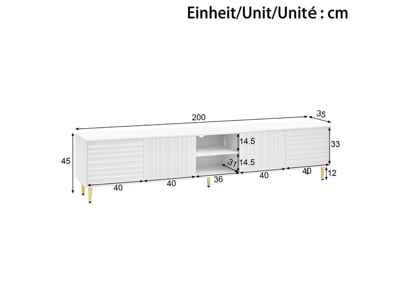  Meuble tv - 200x35x45 cm - portes de rangement - métal et mdf - meuble de rangement - organisation gain de place - blanc CozyNest - Conforama D