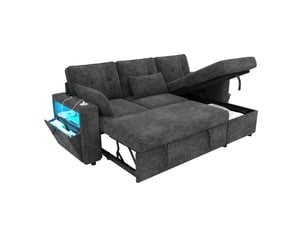 Canapé d'angle convertible 3 places 213x131x83 cm avec coffre, led, usb et rangement, couleur gris, moderne