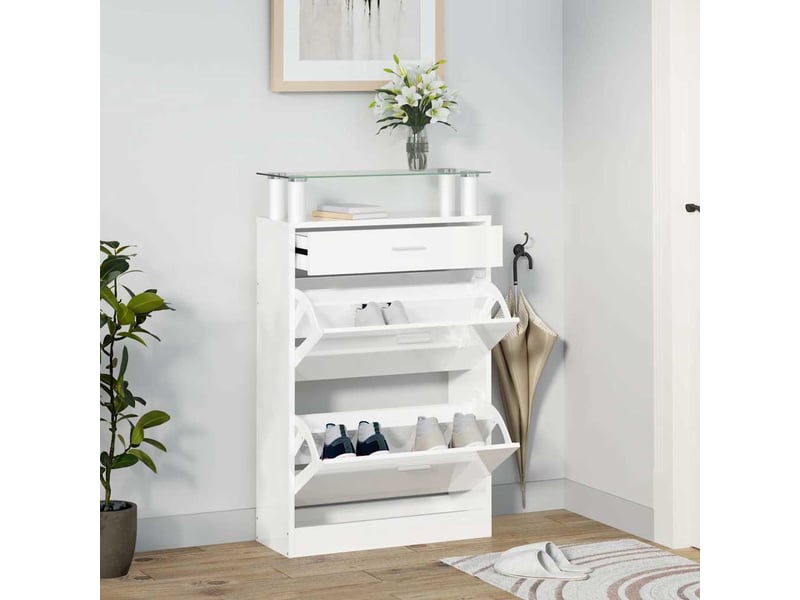  Meuble à chaussure | armoire à chaussure blanc brillant 63x24x104 cm bois ingénierie  - Conforama B