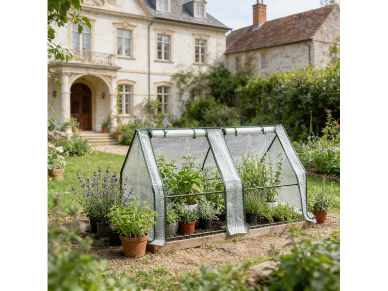  Serre de jardin extérieure blanche 180 x 90 x 90 cm en polyéthylène et acier, avec 2 portes enroulables  - Conforama E