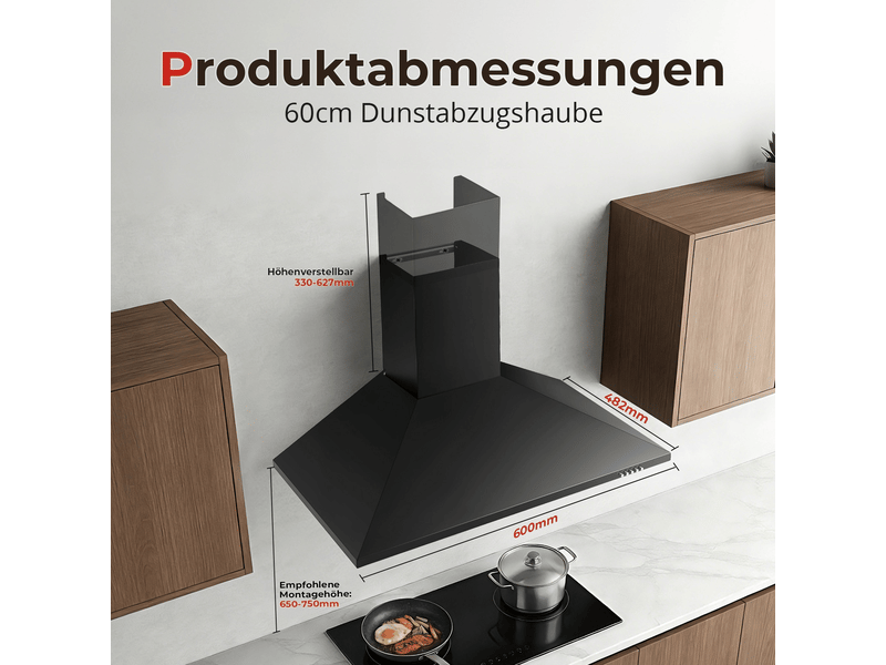 Hotte aspirante murale inox 60 cm, hotte de cuisine avec filtre à charbon, évacuation ou recyclage, éclairage led - Conforama C