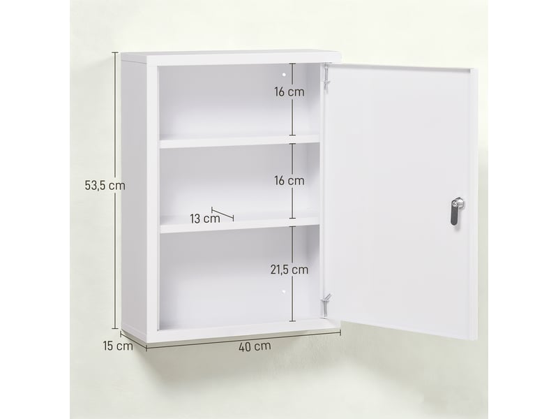 Armoire à pharmacie murale en acier, armoire à médicaments à 3 niveaux porte verrouillable 2 clés, blanc, 40x15x53,5cm - Conforama C