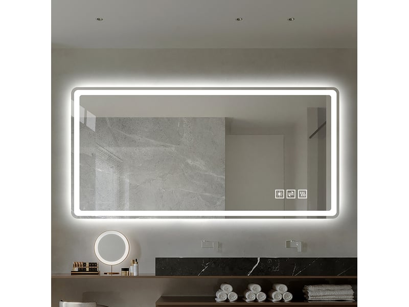  Miroir de salle de bains led 100x60 cm sans cadre argenté  - Conforama C