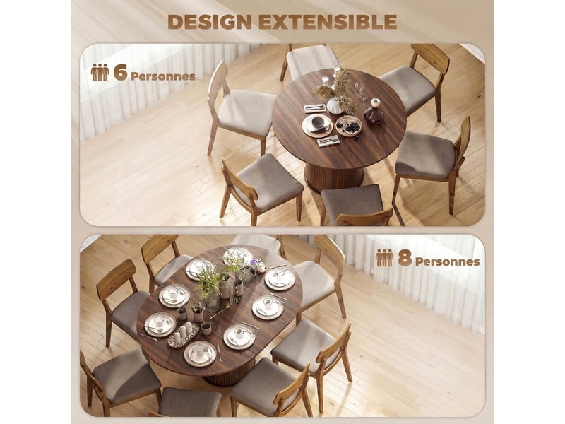  Table à manger extensible 6 à 8 personnes mdf coloris noyer 110-150 x 110 x 75 cm  - Conforama D
