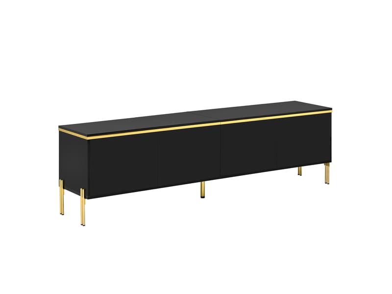 Meuble tv et table basse design luxe - finition laquée brillante unie, liserés dorés, grand espace de rangement - Conforama A