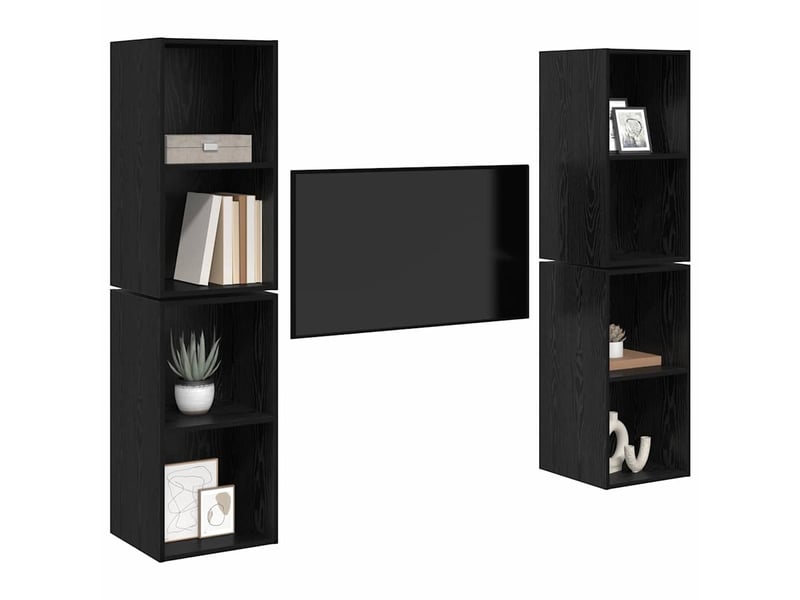  Ensemble meuble tv - banc tv - meuble de rangement 4 pcs chêne noir bois d'ingénierie  - Conforama C