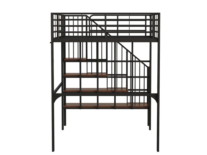 Lit mezzanine enfant 140x200 cm – noir – escalier intégré, étagères et rangement sous le lit – sans matelas - Conforama E
