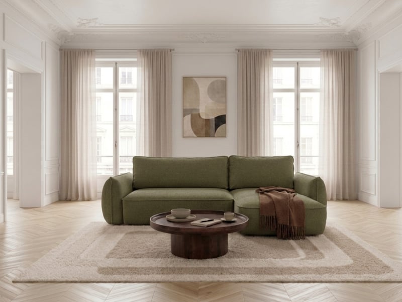  Bobochic canapé d'angle convertible réversible esmee tissu chenille vert  réversible ESMEE - Conforama C