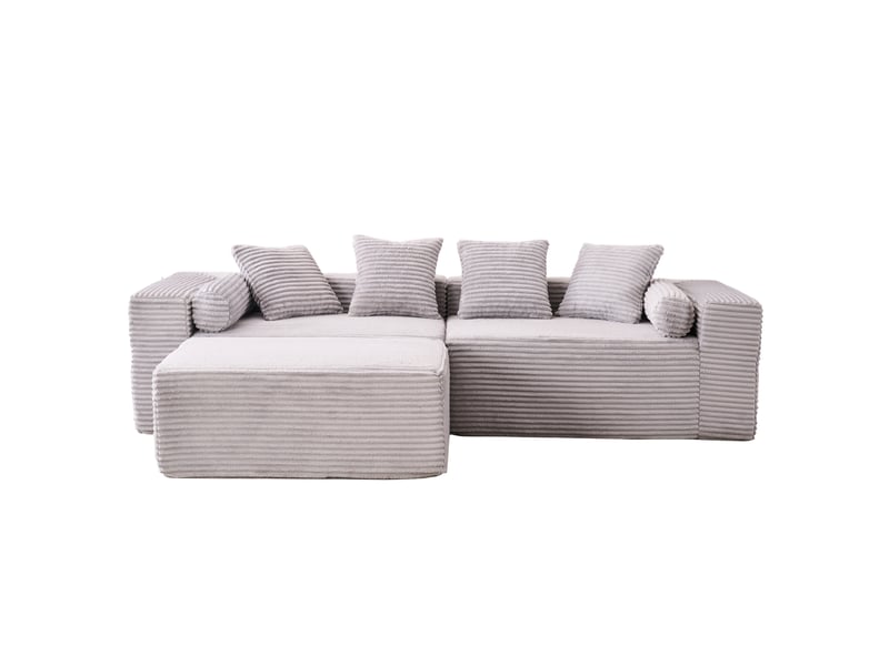  Canapé modulable d’angle compressé 217x110x60 cm 3 places en mousse et velours côtelé couleur gris, moderne  - Conforama A