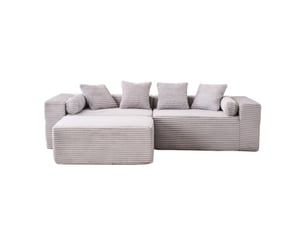 Canapé modulable d’angle compressé 217x110x60 cm 3 places en mousse et velours côtelé couleur gris, moderne