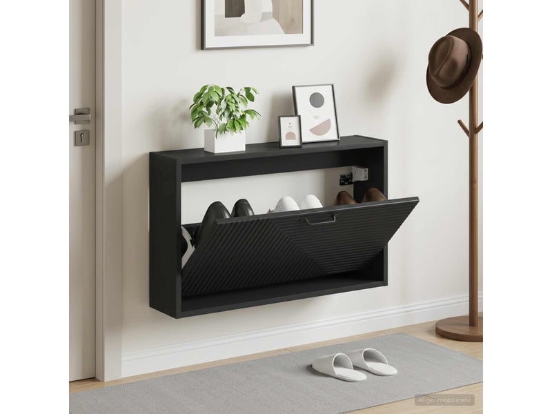  Meuble à chaussures mural, armoire à chaussures haarlem 71x17x43 cm noir  - Conforama B
