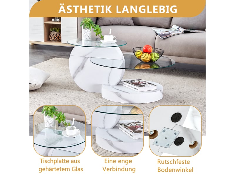  Table basse rectangulaire 90×70×44 cm, mdf et verre, blanc et transparent Fay Lum - Conforama E