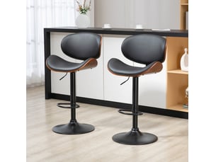 Lot de 2 tabourets de bar réglables et pivotants avec repose-pieds en similicuir noir et acier