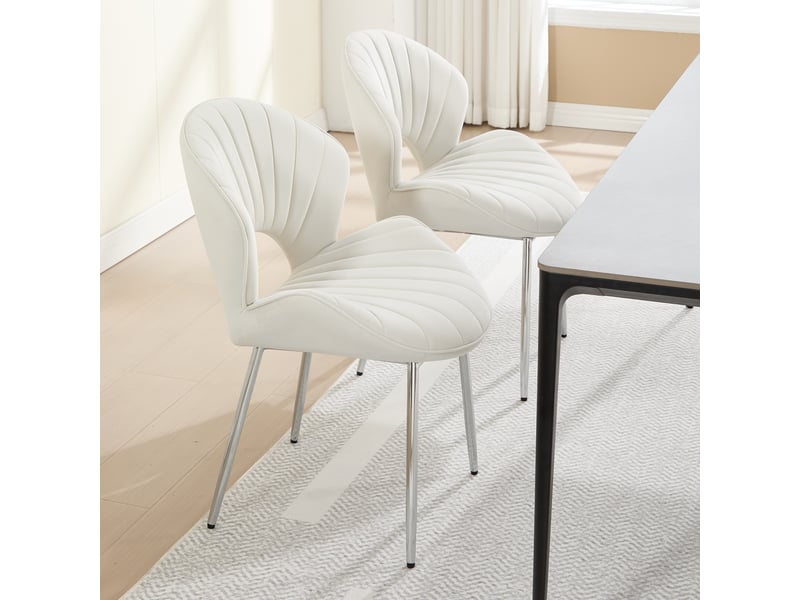  Chaises de salle à manger lot de 2 à dossier évidé  - pieds métal antidérapants, velours ivoire  - Conforama C