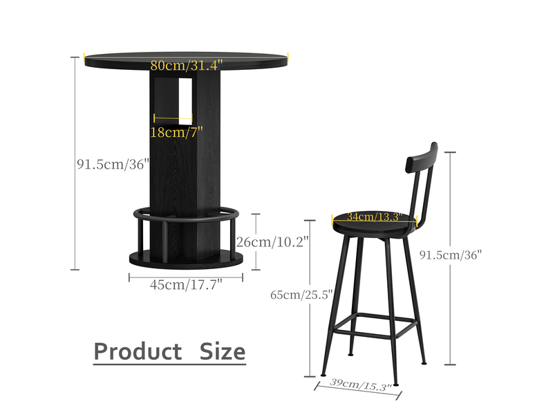  Ensemble table et chaises de bar avec 1 table et 2 tabourets  - rangement - bois aggloméré et acier - noir  - Conforama D