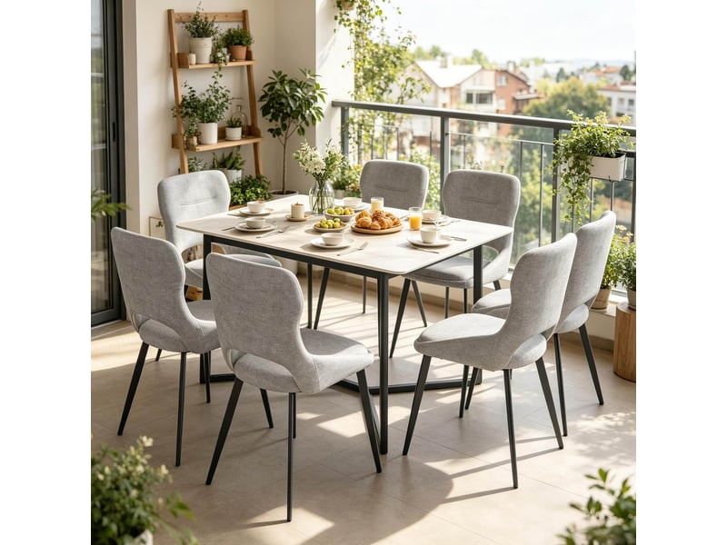  Lot de 6 chaises de salle à manger 43x40x86 cm gris chenille et métal, dossier ajouré et assise rembourrée  - Conforama E
