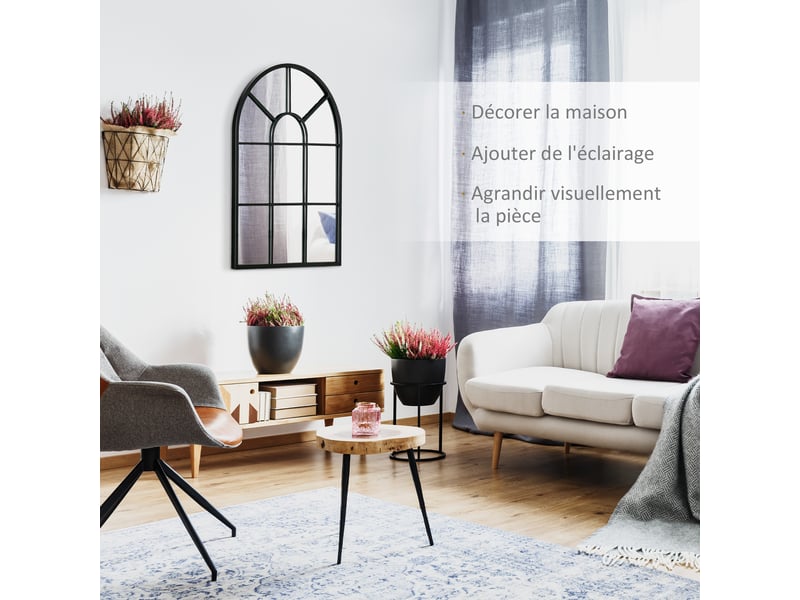  Miroir mural en métal cadre doré en forme de voûtée – décoration pour entrée ,chambre à coucher, salon – 70 x 50 cm  - Conforama A