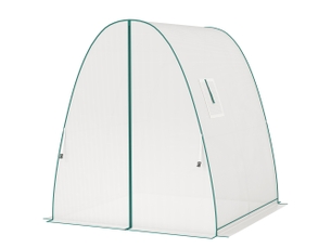 Serre de jardin 1,8 x 1,8 x 2 m avec portes enroulables et grandes fenêtres, serre tunnel de jardin, blanc