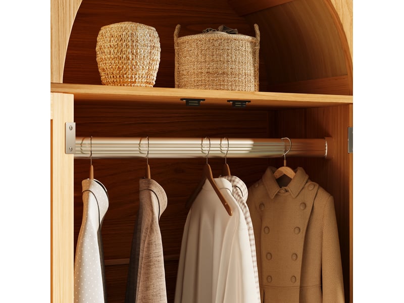 Armoire 78x45x181 cm 2 portes 2 tiroirs mdf chêne avec tringle et rotin pe, rangement ouvert et fermeture magnétique  - Conforama D