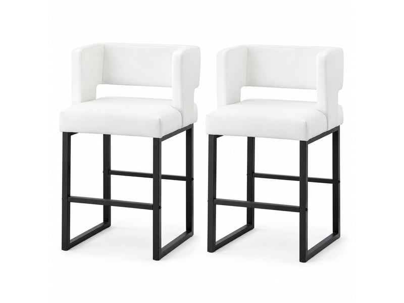 Lot de 2 tabourets de bar 53x48x91 cm, pieds métalliques noirs, pu blanc, chaises hautes, assise carrée, meuble cuisine - Conforama A