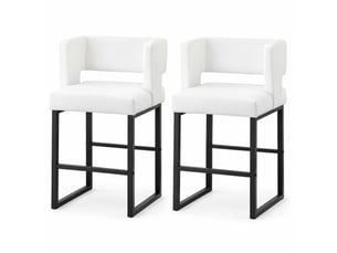 Lot de 2 tabourets de bar 53x48x91 cm, pieds métalliques noirs, pu blanc, chaises hautes, assise carrée, meuble cuisine
