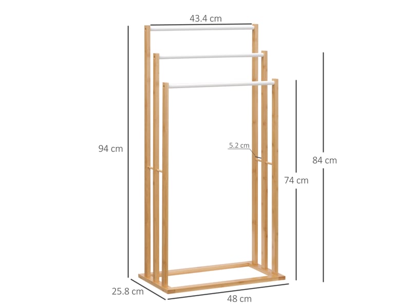  Porte-serviettes sur pied en bambou à 3 barres, couleur naturelle, 48 x 25,8 x 94 cm, pour salle de bain et espace bien-être.  - Conforama C