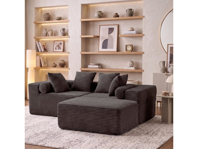  Canapé modulable, canapé de salon, en tissu chenille, noir, pour salon, mobilier pour espace de vie, chambre  - Conforama R
