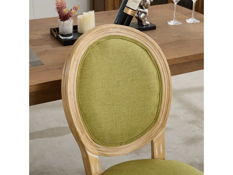  Lot de 2 chaises salle à manger style français bois massif dossier rotin lin imprimé tableau vert olive  - Conforama D