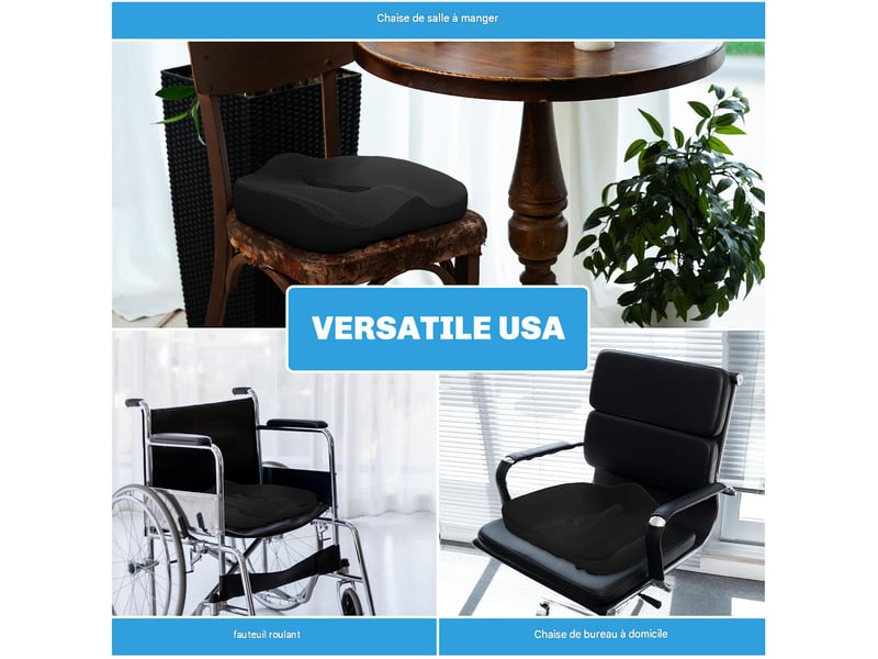  Coussin d'assise ergonomique à mémoire de forme noir 44x39x13 cm  - Conforama D