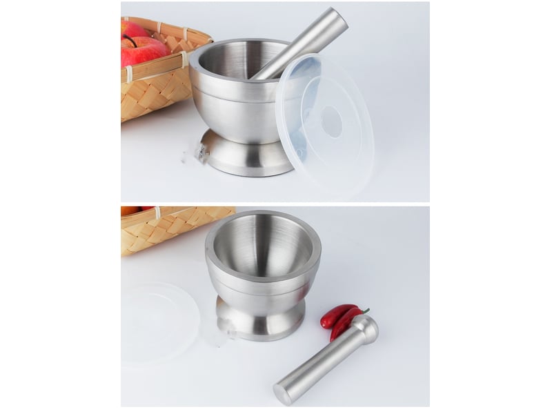 Mortier et pilon de cuisine en acier inoxydable – pour ail, épices et médecine, 9.9x8.3cm - Conforama E