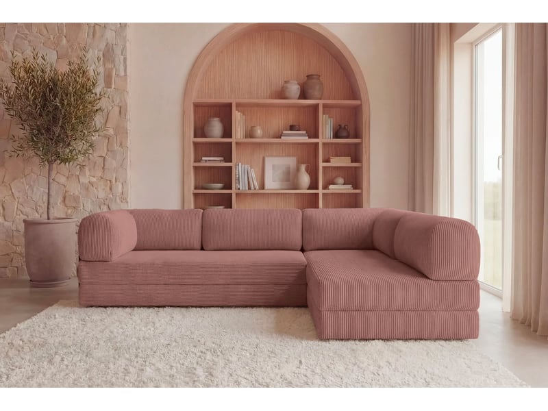  Cosima - canapé d'angle convertible petit velours côtelé 4 places rose gauche  - Conforama D