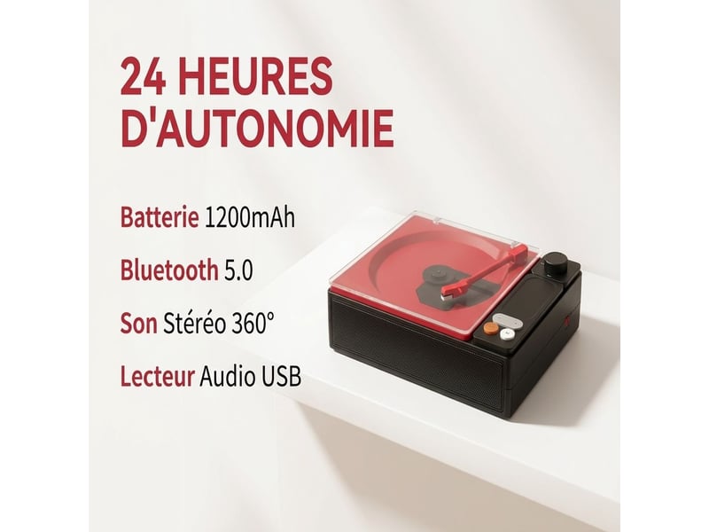  Lecteur cd portable bluetooth 5.1 avec batterie 4000 mah – platine cd stéréo avec sortie optique, port usb, sortie casque jack 3,5 mm, écran led et télécommande – noir  - Conforama D
