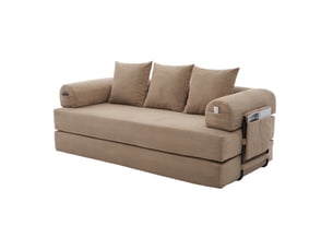 Canapé modulaire 3 places 200x94x67 cm – taupe – velours côtelé, 3 coussins et poche latérale