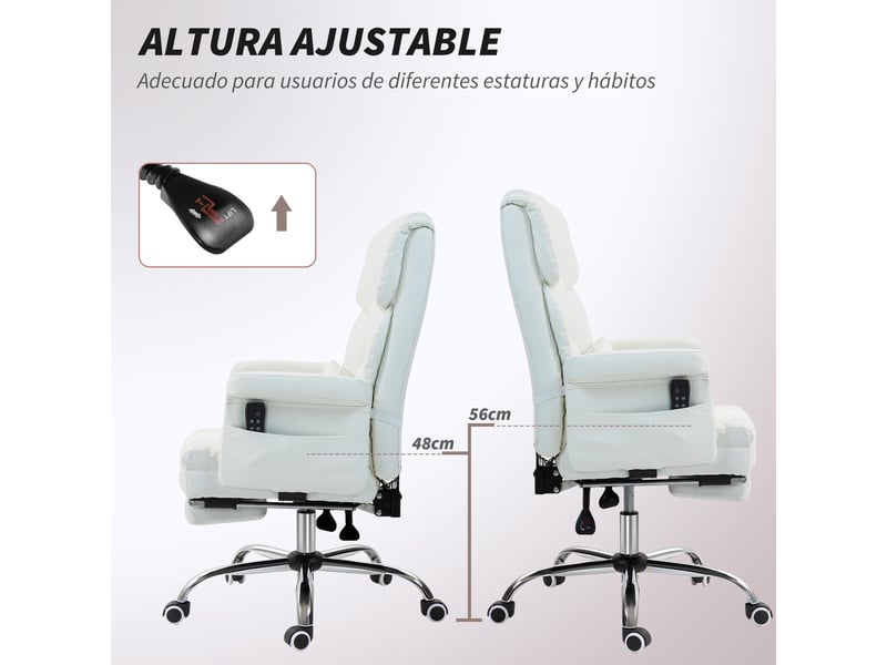  Chaise de bureau avec massage, similicuir blanc et repose-pieds rétractable  - Conforama W