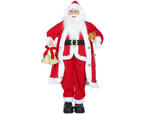 Père noël de 1,15 m, debout, avec cadeau et cloche de noël, intérieur, rouge